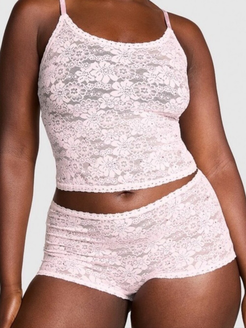 NWT PINK Victoria's Secret  2 Piece Stretch Lace Black Tank And Panty Set